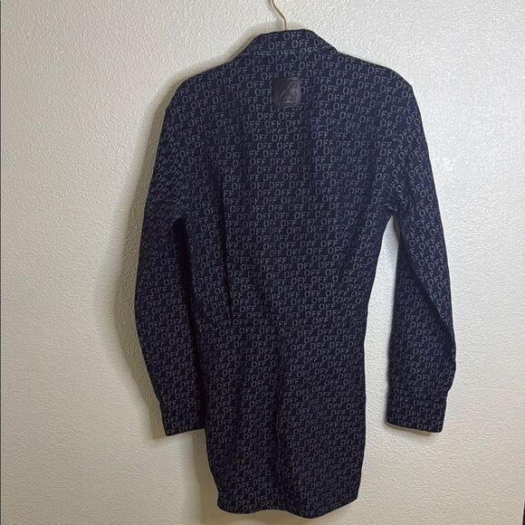 NWT- OFF-WHITE Navy Button-Up Shirt with Patterned logo Print- size 38 (Size 2) - Picture 8 of 16